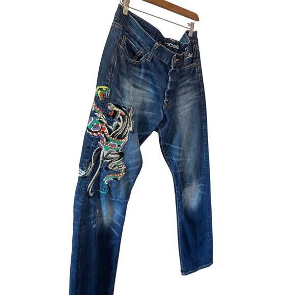 VTG Ed Hardy Denim 2008 Men’s Animal Embroidered Jeans Y2K Street Style Size 33 - Picture 2 of 16